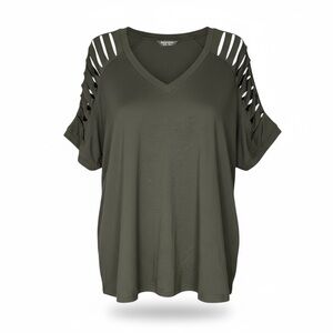 BloomChic Dark Green Cut-Out Sleeve Top